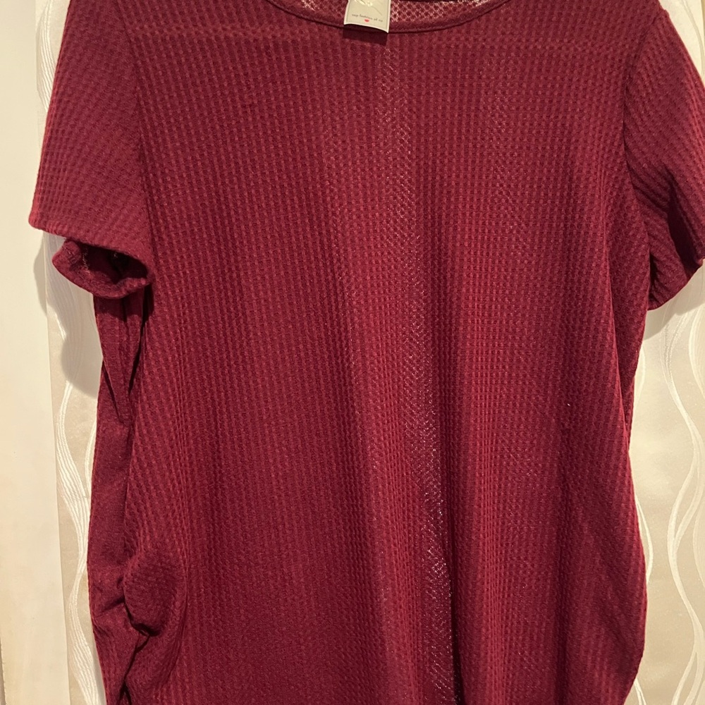 Red Ribbed Short Sleeve T-Shirt